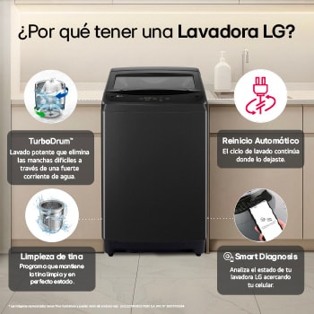 LG Lavadora LG 13kg, carga superior con TurboDrum™, Onyx Negro, WT13OBVTB